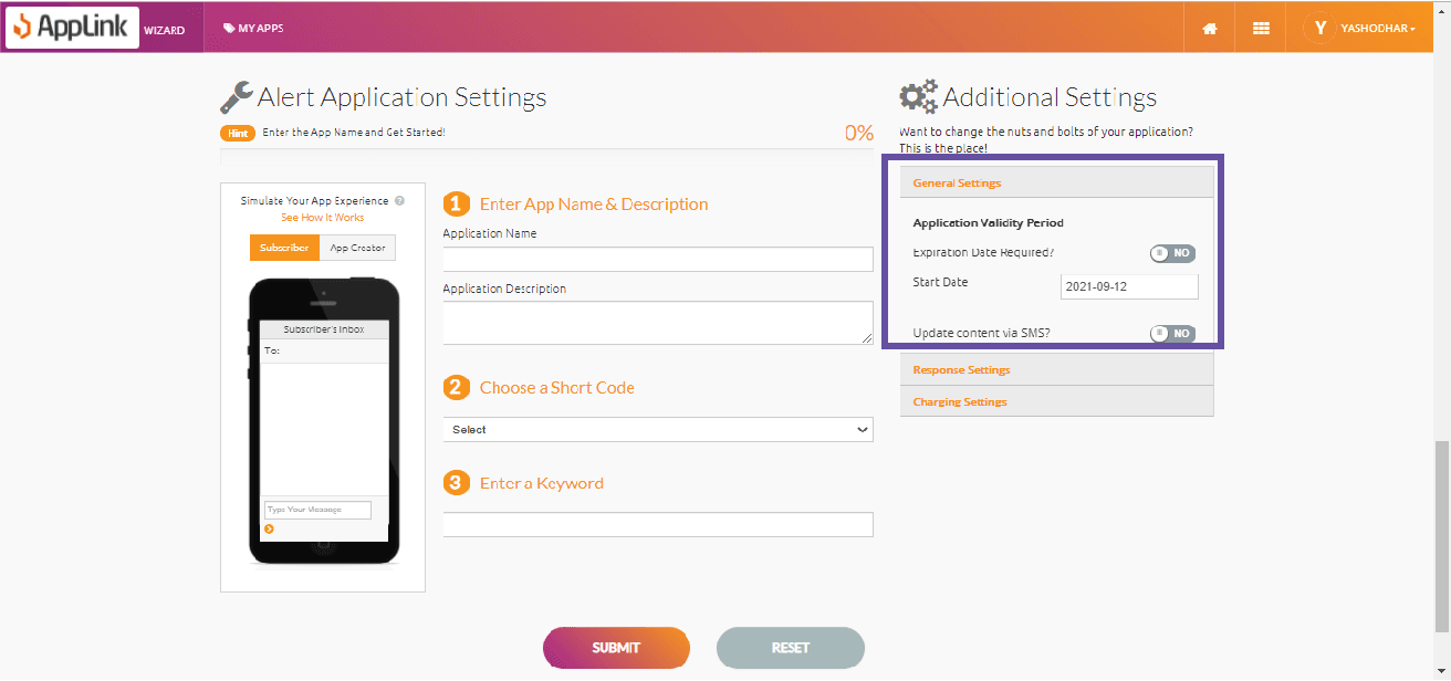 Screenshot of step 3: Fill in the application validity details.