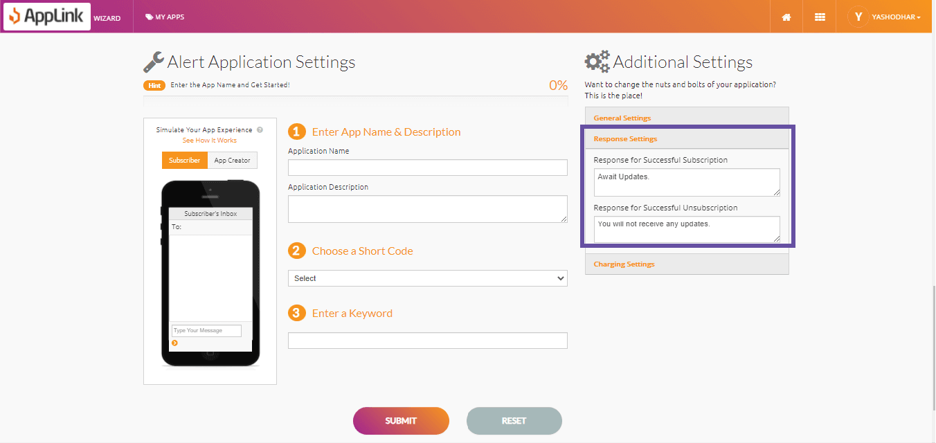 Screenshot of step 4: Fill in the response settings.