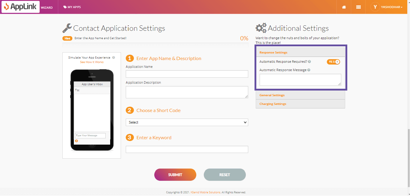 Screenshot of step 3: Fill in the response settings.