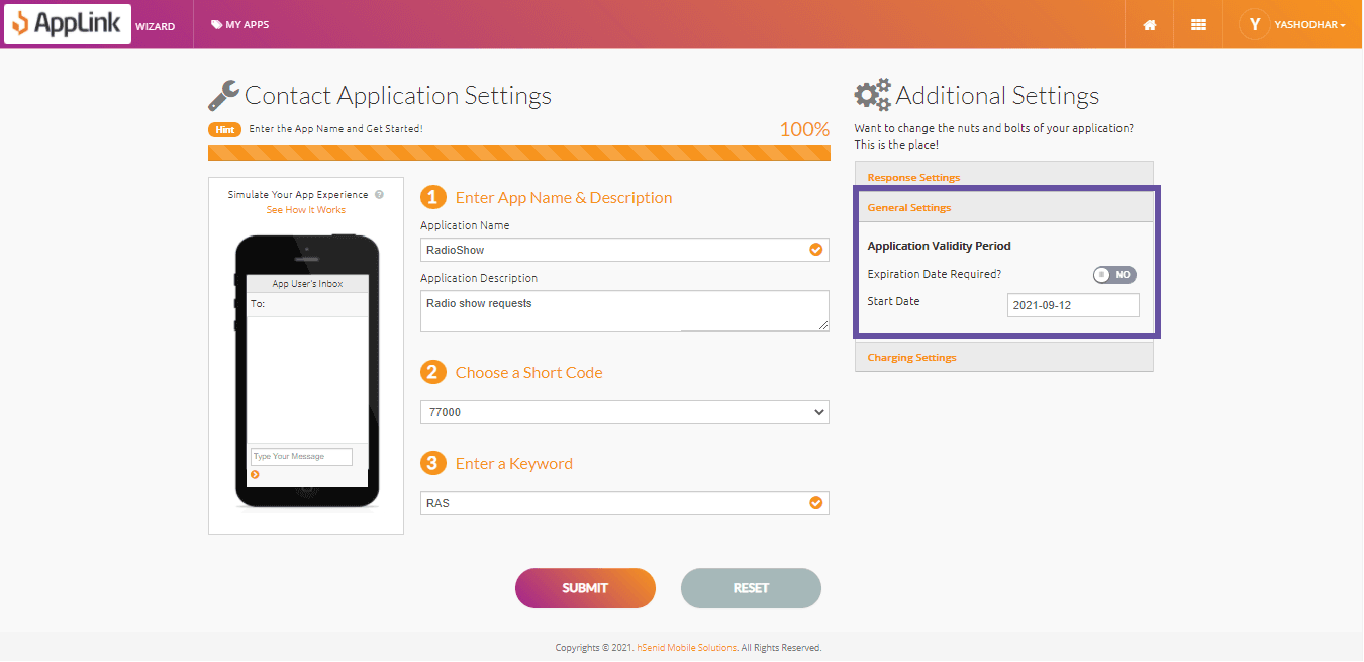 Screenshot of step 4: Fill in the application validity details.
