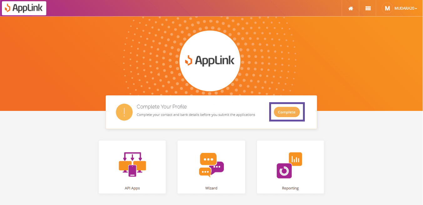 Screenshot of step 6: After you log in, the Service Provider dashboard opens. Click Complete to fill in your profile details.