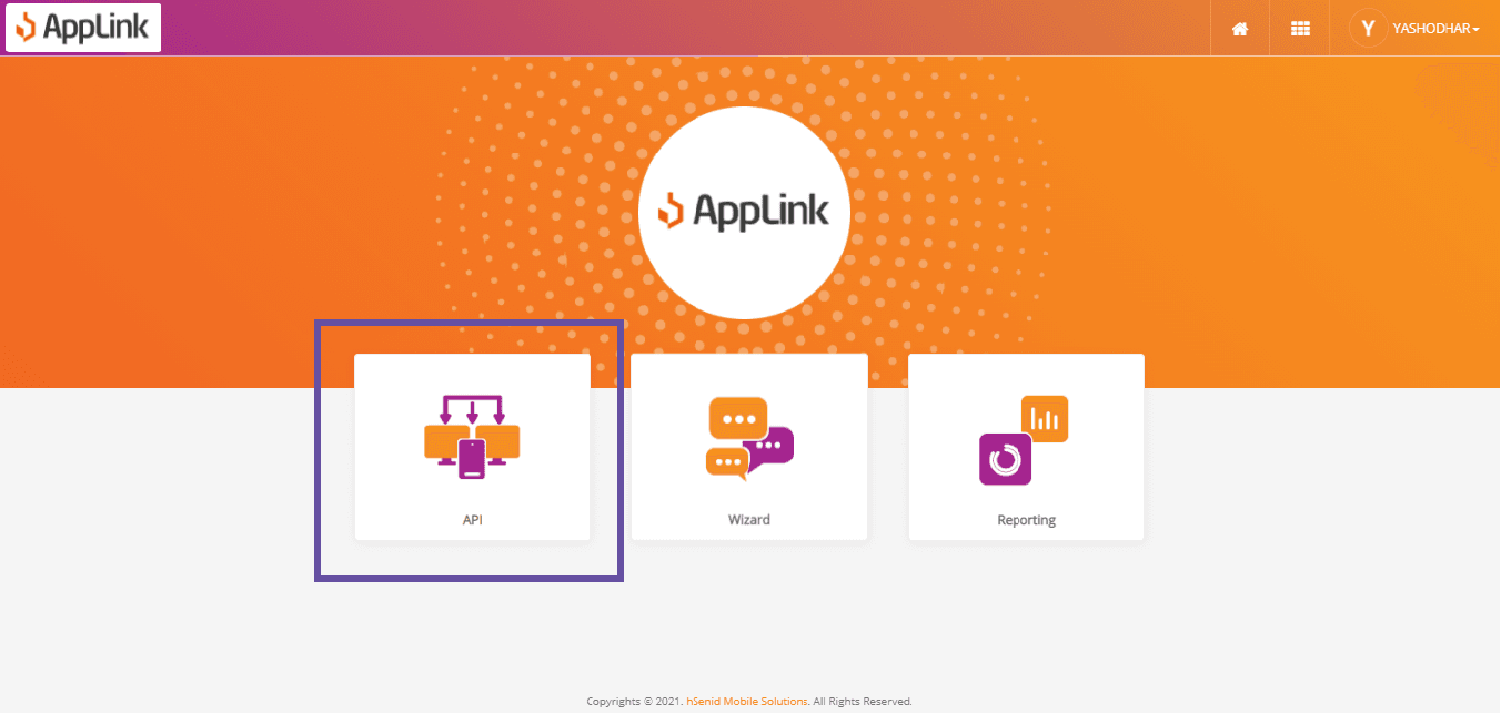 Screenshot of step 1: Select the API option from the dashboard.