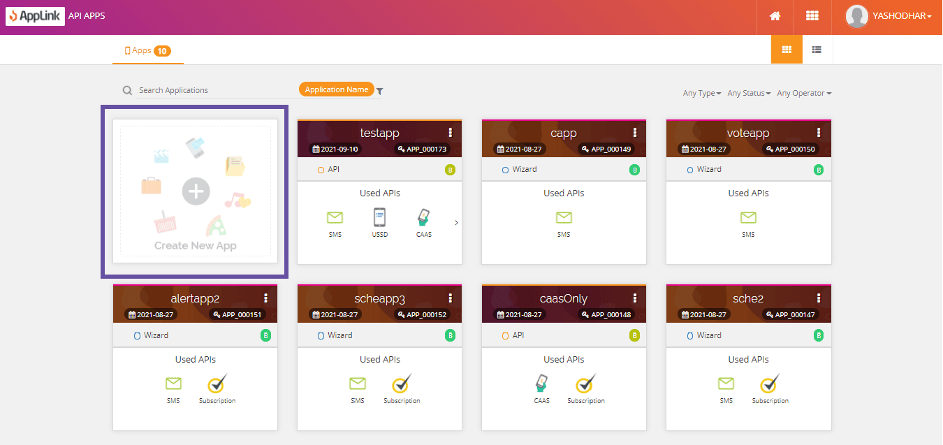 Screenshot of step 2: Click Create New App.