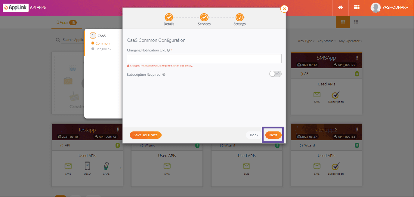 Screenshot of step 15: Fill in the CaaS common configuration details and click Next.