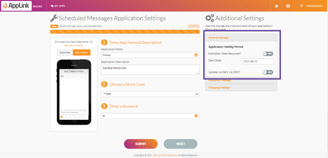 Screenshot of step 3: Fill in the application validity details.