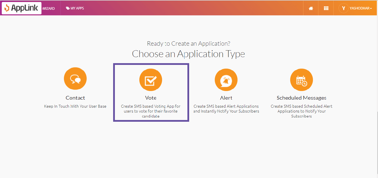 Screenshot of step 1: Select the Voting application pattern.