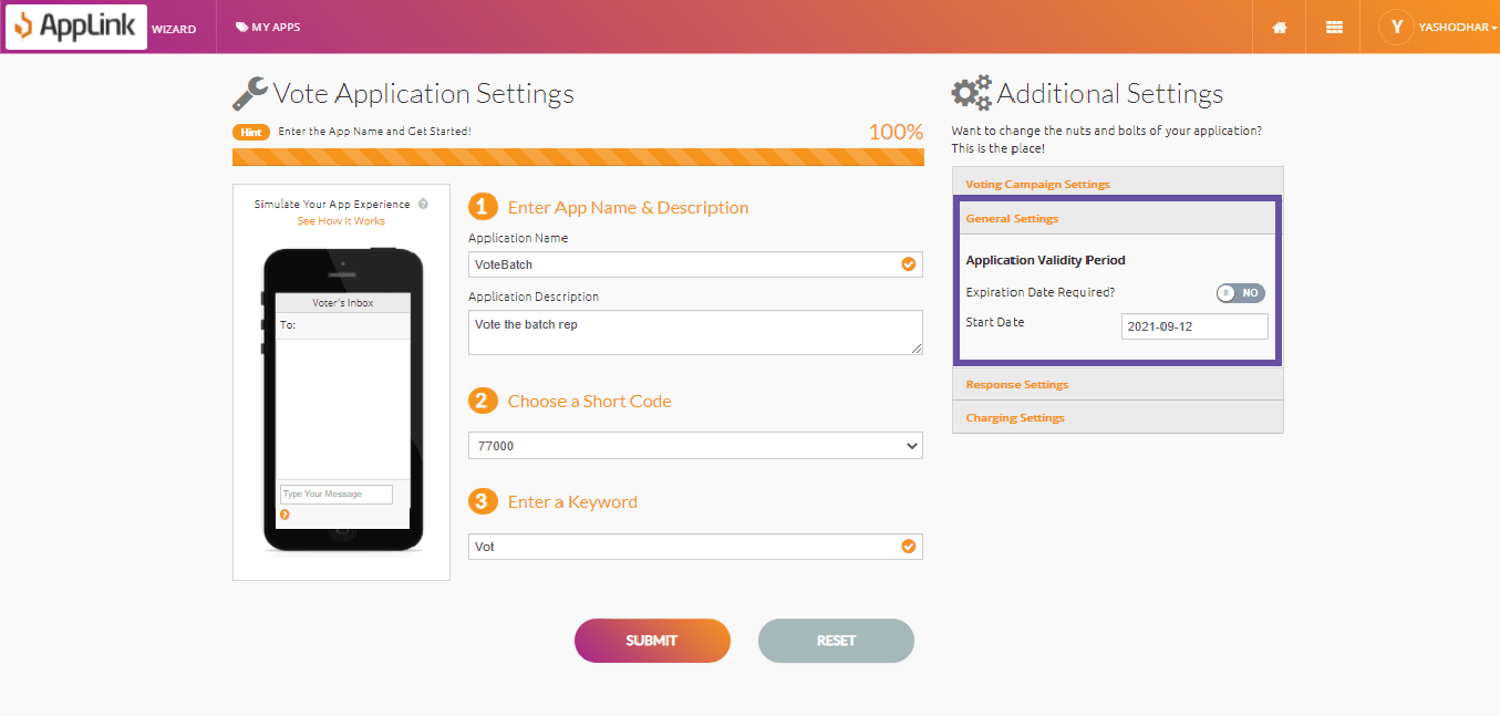 Screenshot of step 4: Select the application validity details.