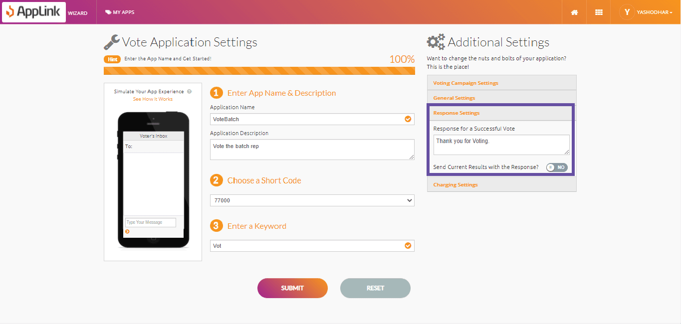 Screenshot of step 5: Fill in the response settings.