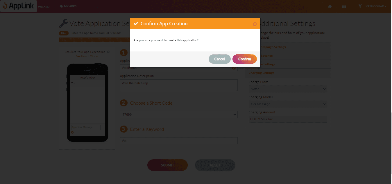 Screenshot of step 7: Confirm your application creation.